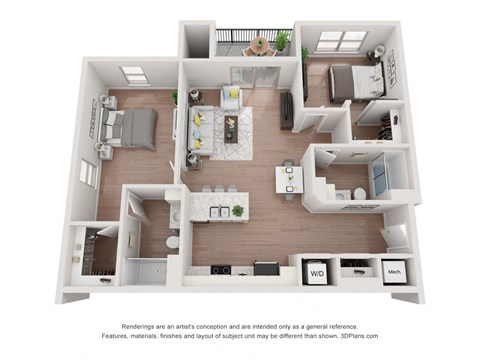 a stylized floor plan with a bedroom and a living room at The Prairie Luxury Apartments, Dardenne Prairie, 63368